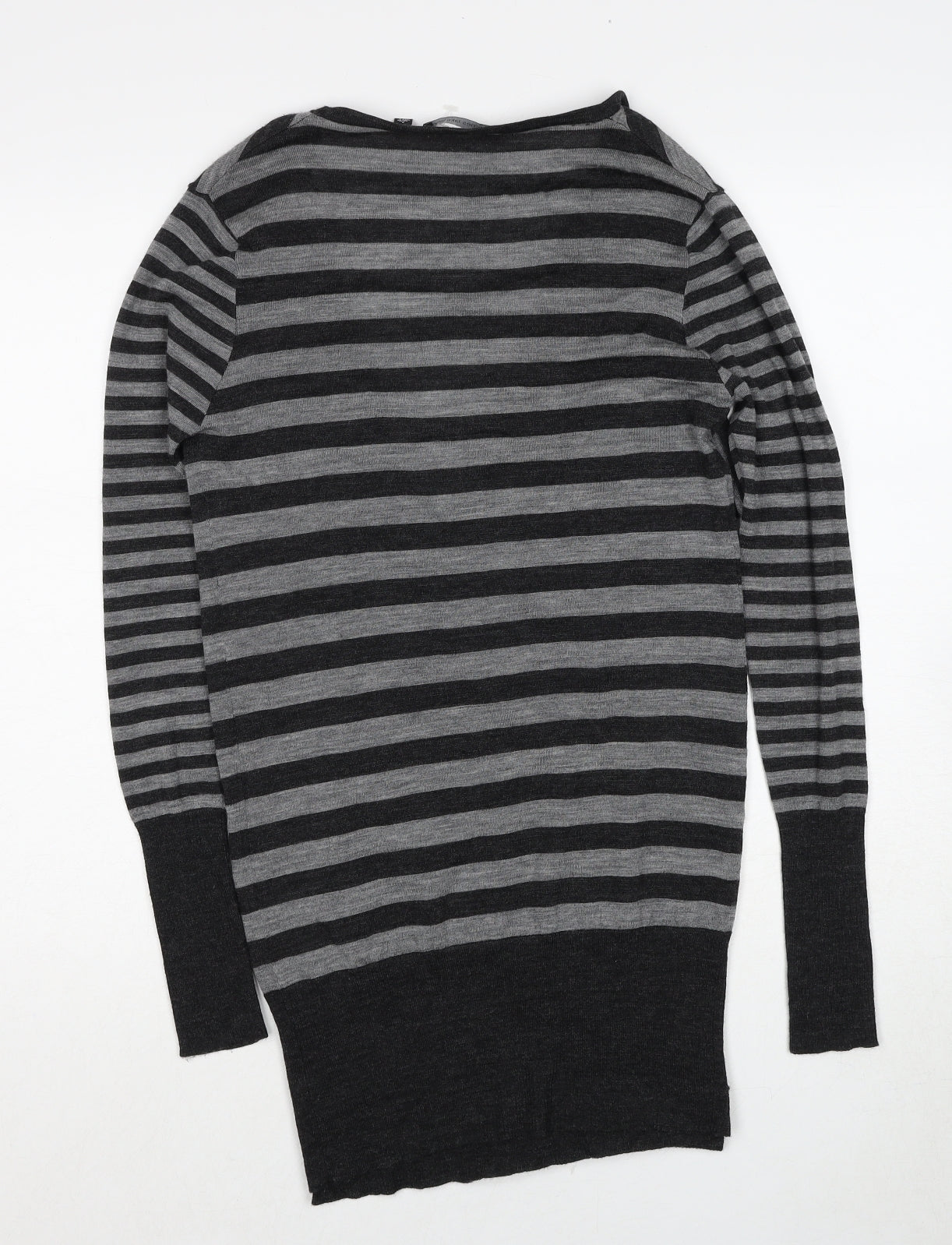 James Lakeland Womens Grey V-Neck Striped Wool Cardigan Jumper Size 10