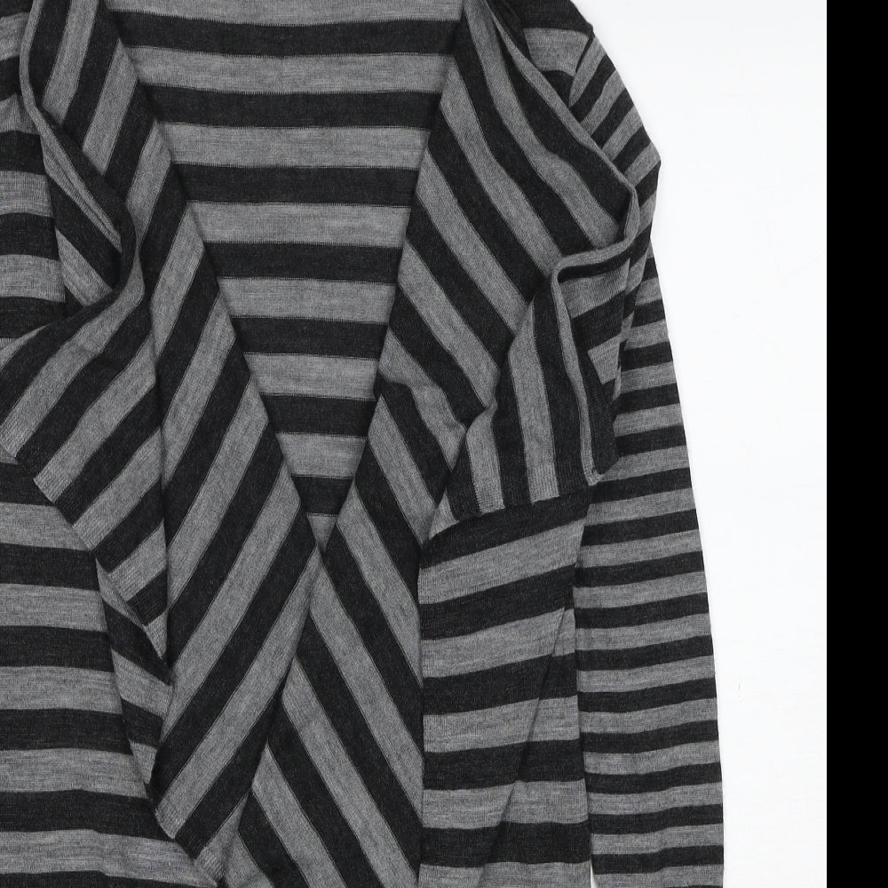 James Lakeland Womens Grey V-Neck Striped Wool Cardigan Jumper Size 10