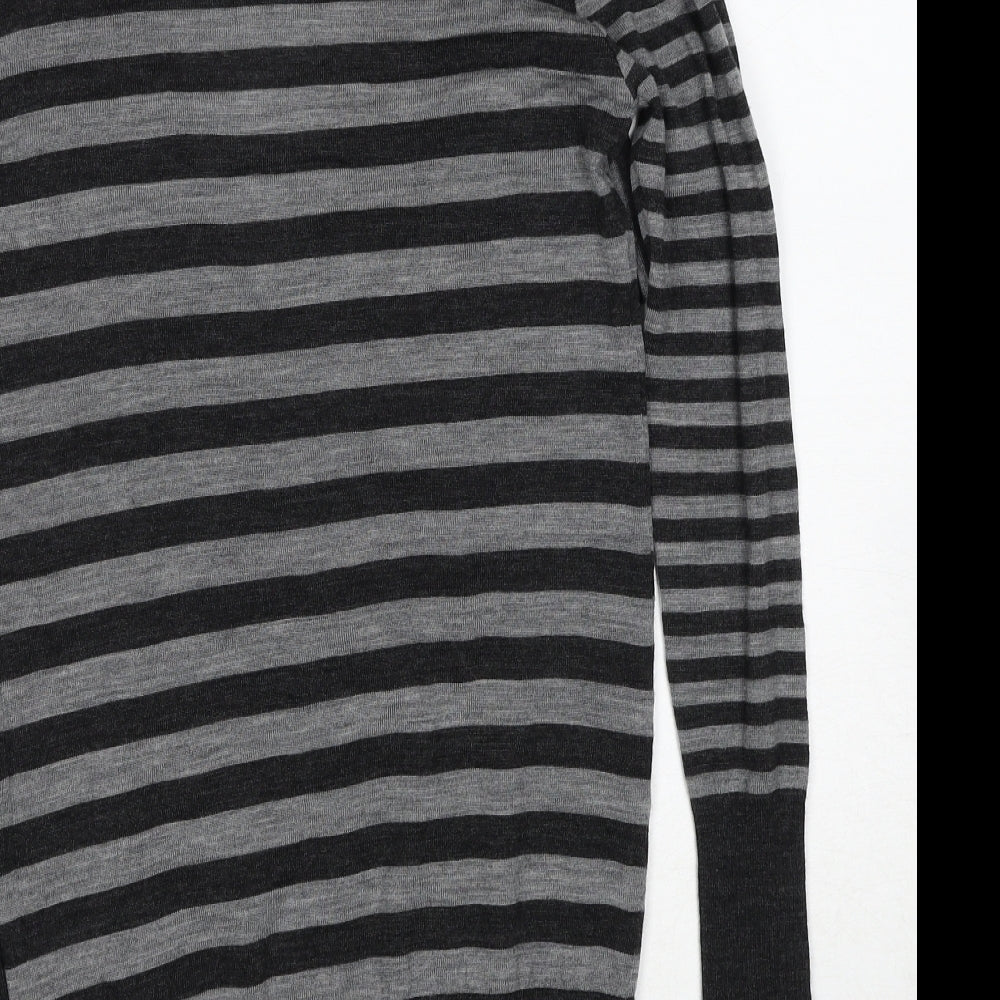 James Lakeland Womens Grey V-Neck Striped Wool Cardigan Jumper Size 10
