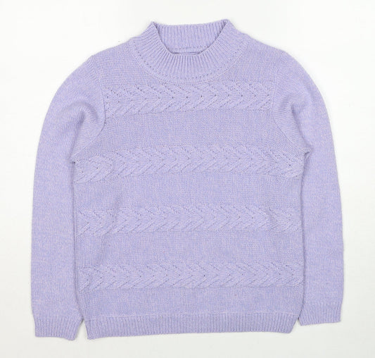 EWM Womens Purple Round Neck Geometric Acrylic Pullover Jumper Size 10 - Size 10-12
