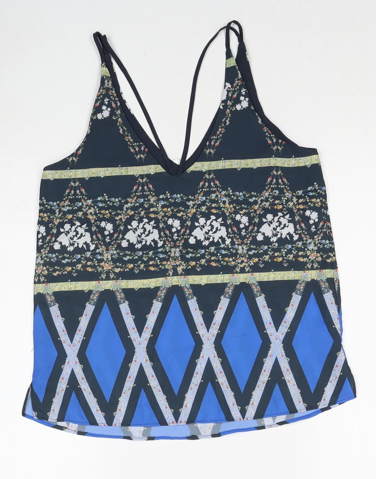 Topshop Womens Multicoloured Geometric Polyester Camisole Tank Size 6 V-Neck