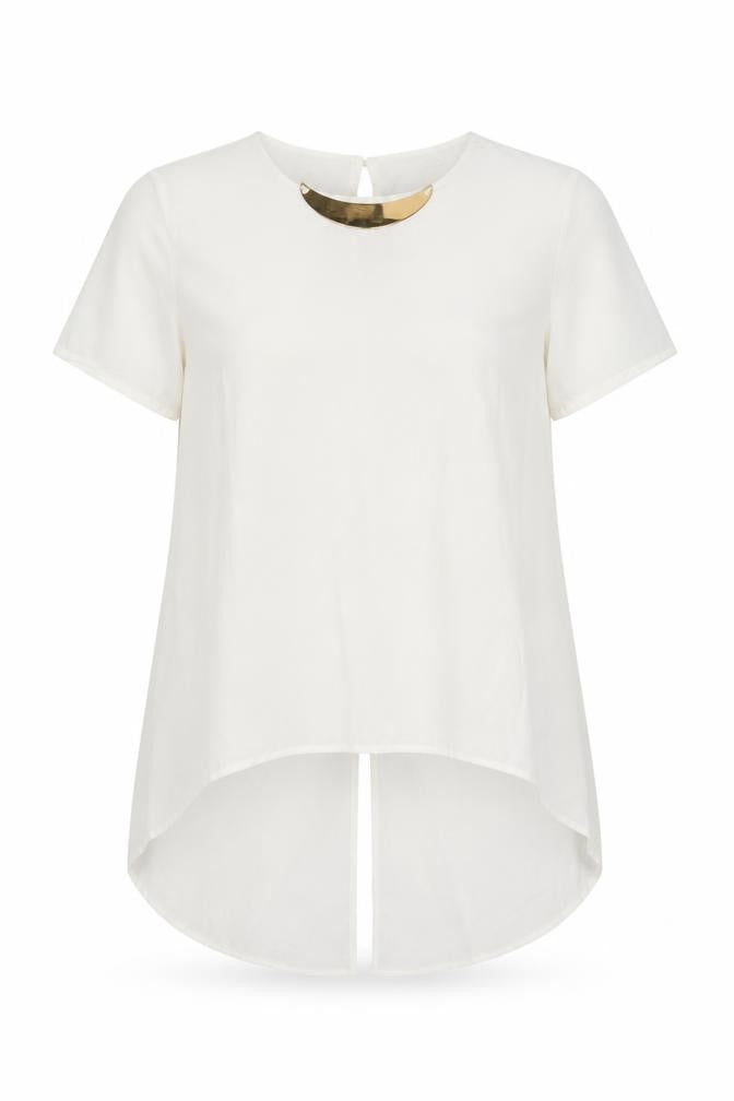 Glamorous Womens White Polyester Basic Blouse Size 12 Boat Neck - Neckline Detail