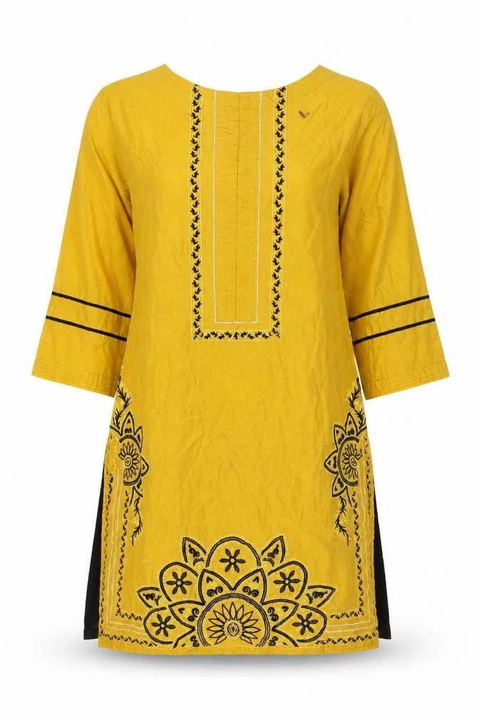Sunny Dot Womens Yellow Cotton Tunic Blouse Size M Round Neck