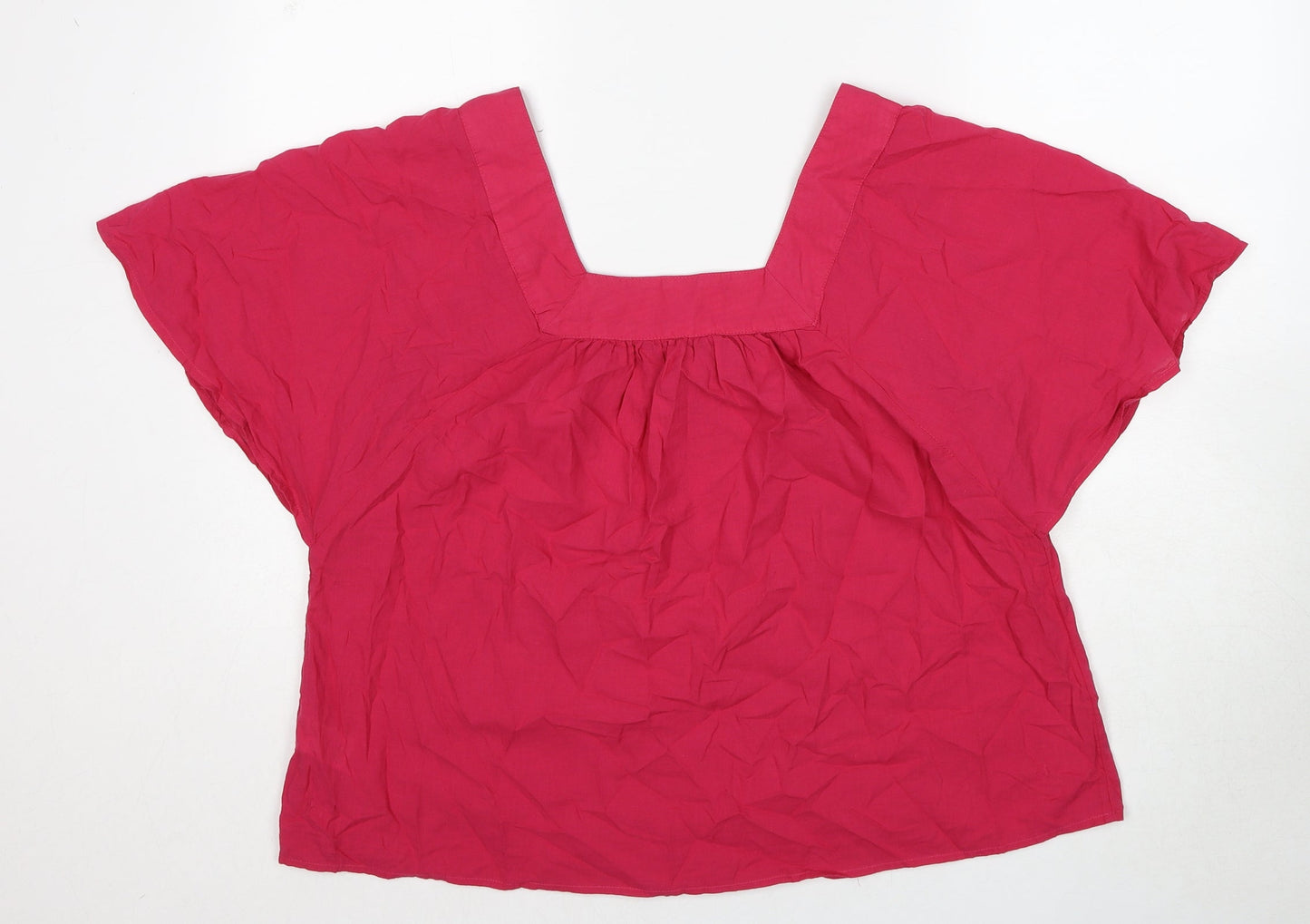 Marks and Spencer Womens Pink Cotton Basic Blouse Size 14 Square Neck
