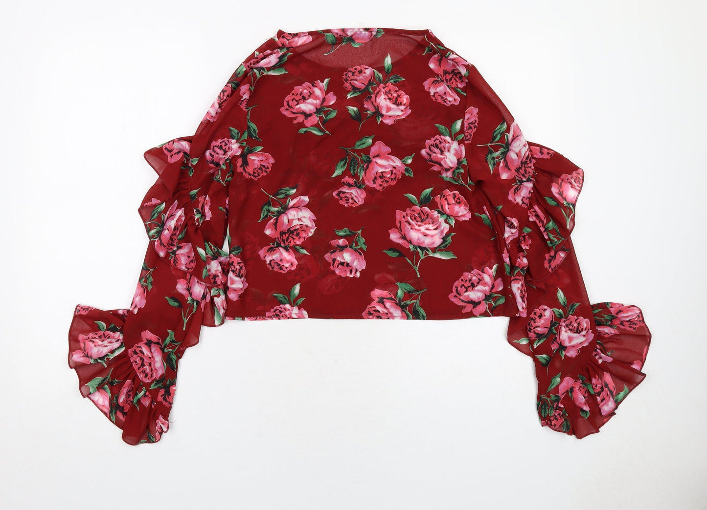 Missguided Womens Red Floral Polyester Basic Blouse Size 6 Round Neck