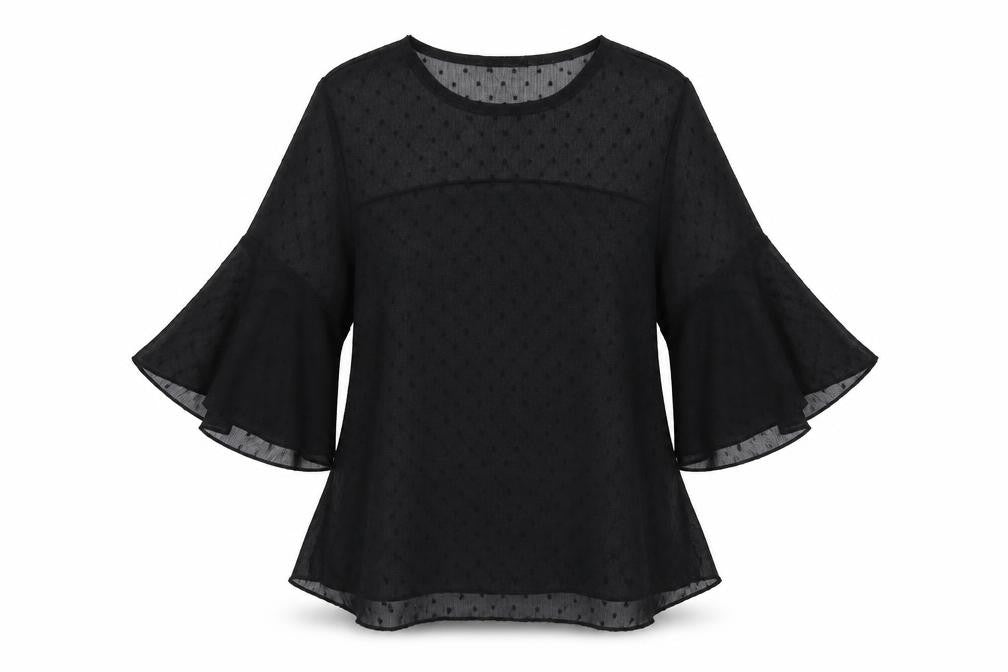 Boohoo Womens Black Polka Dot Polyester Basic Blouse Size 8 Round Neck