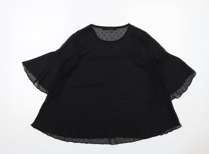 Boohoo Womens Black Polka Dot Polyester Basic Blouse Size 8 Round Neck