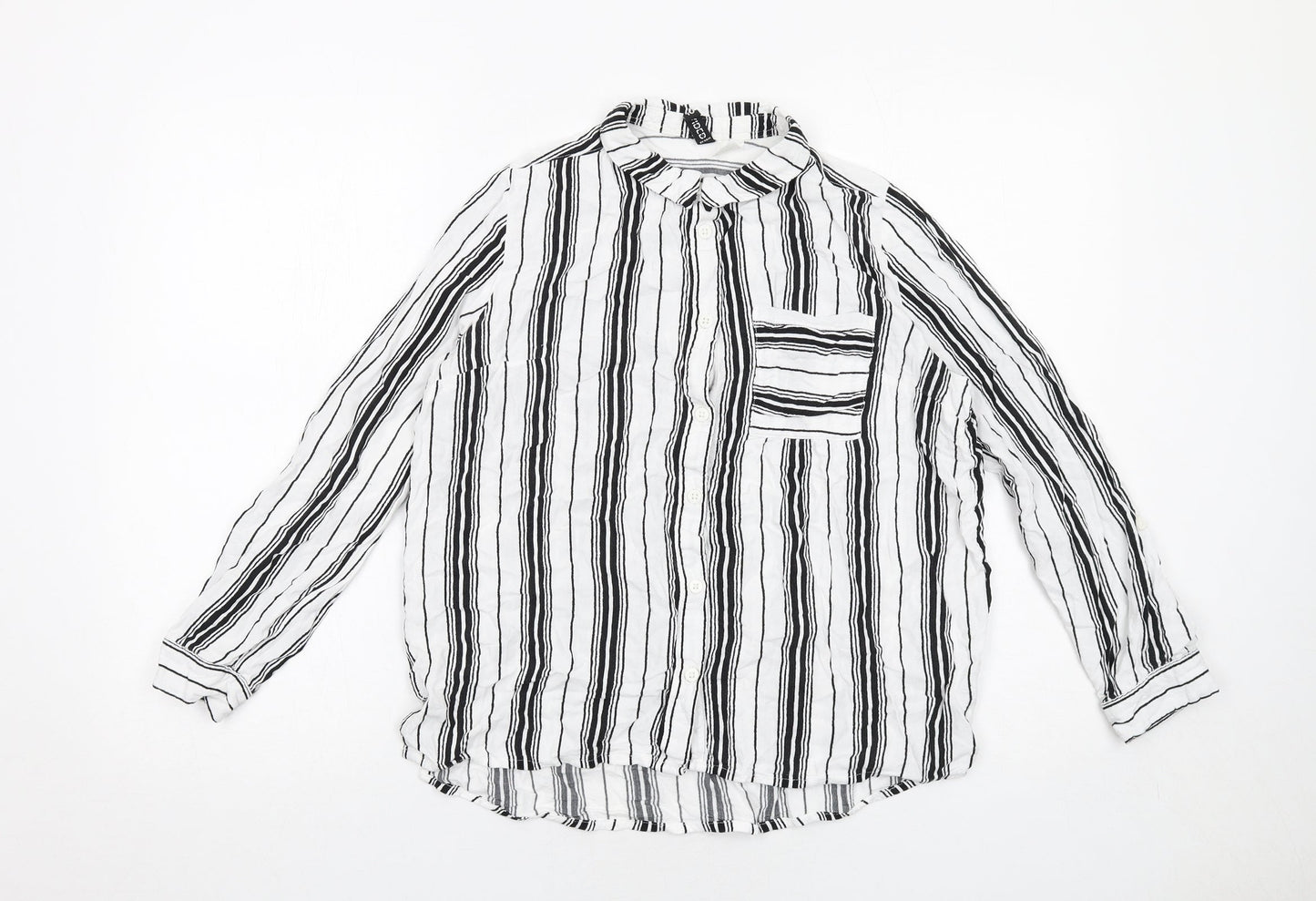 H&M Womens White Striped Viscose Basic Button-Up Size 10 V-Neck