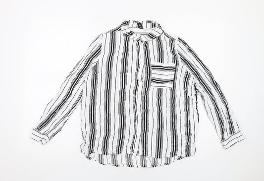H&M Womens White Striped Viscose Basic Button-Up Size 10 V-Neck