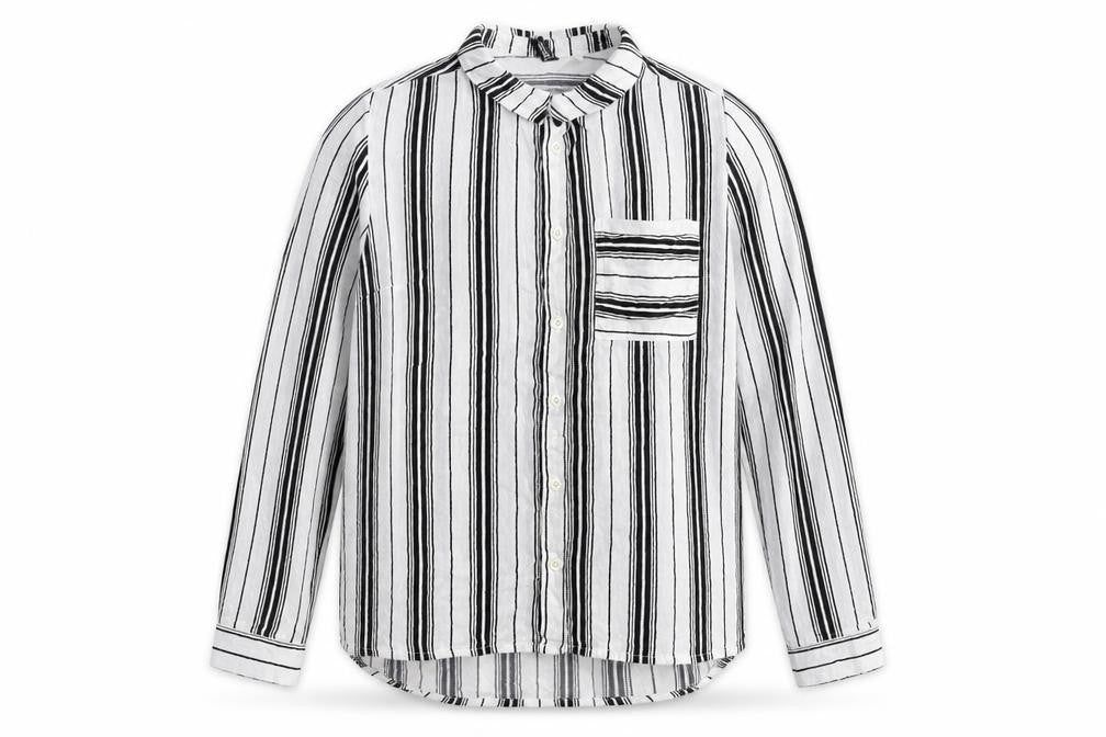 H&M Womens White Striped Viscose Basic Button-Up Size 10 V-Neck