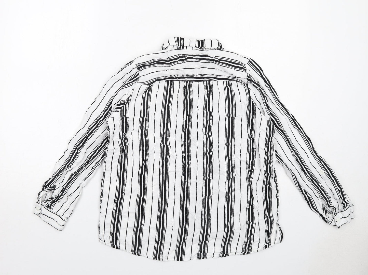 H&M Womens White Striped Viscose Basic Button-Up Size 10 V-Neck