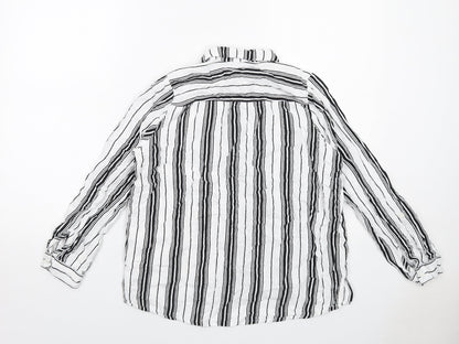 H&M Womens White Striped Viscose Basic Button-Up Size 10 V-Neck