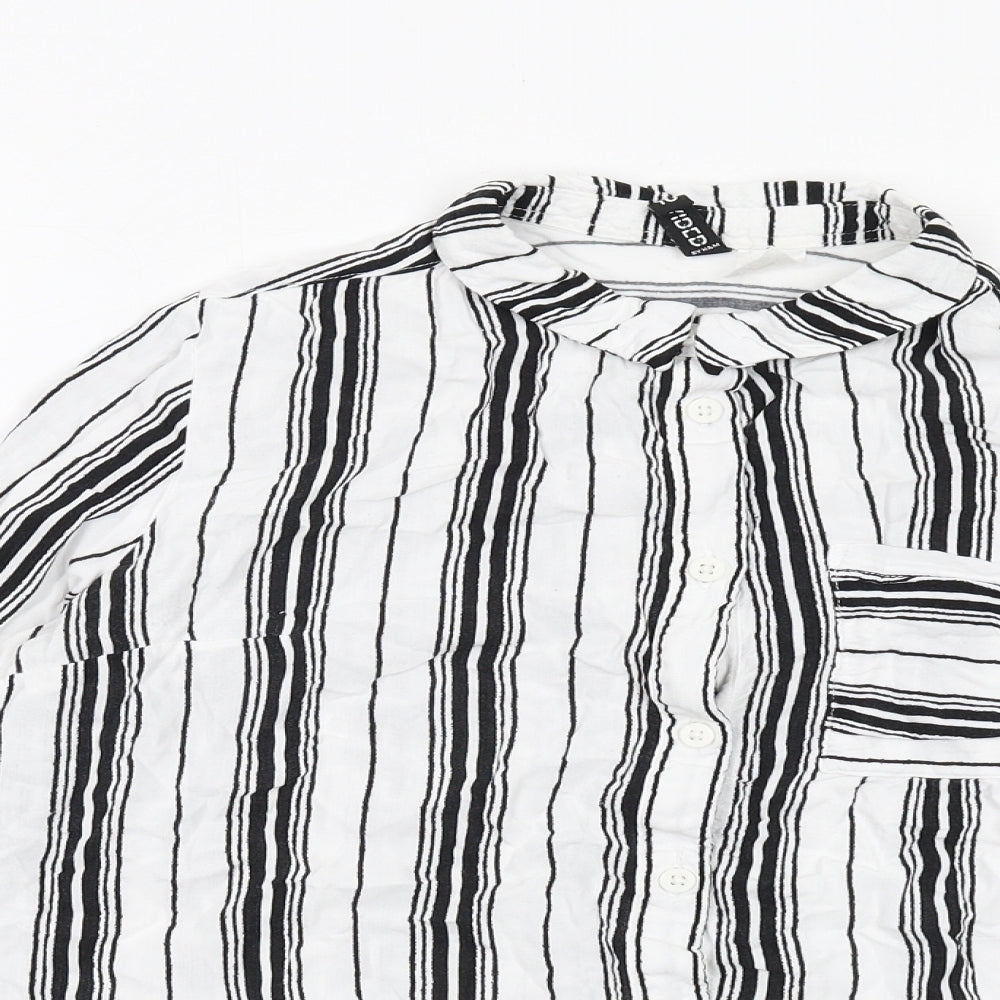 H&M Womens White Striped Viscose Basic Button-Up Size 10 V-Neck