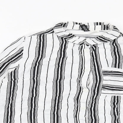 H&M Womens White Striped Viscose Basic Button-Up Size 10 V-Neck