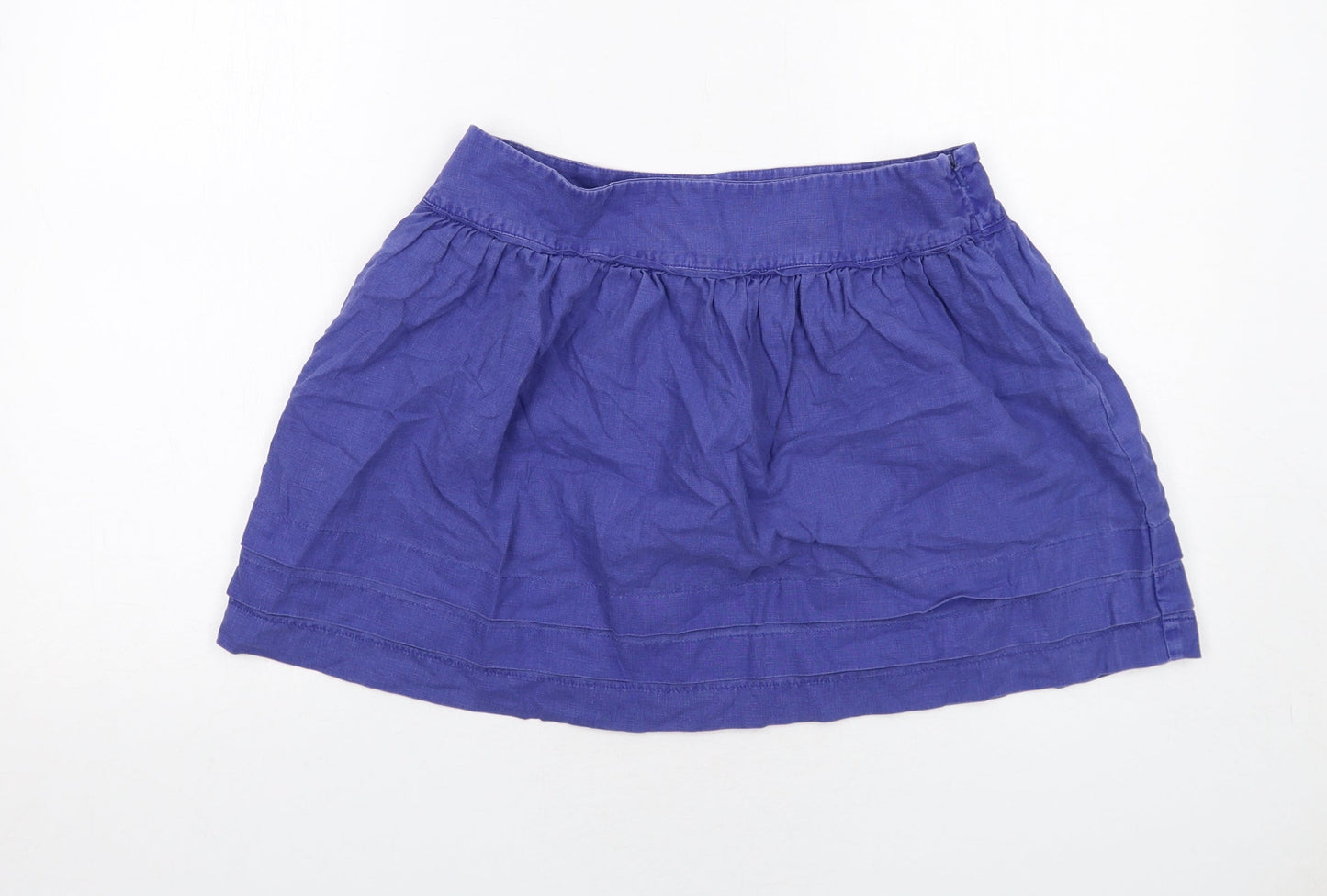 Topshop Womens Blue Linen Skater Skirt Size 12 Zip