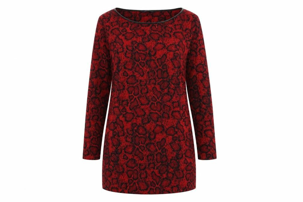 Marks & Spencer Womens Red Animal Print Polyester A-Line Size 12 Round Neck Pullover - Snakeskin Pattern