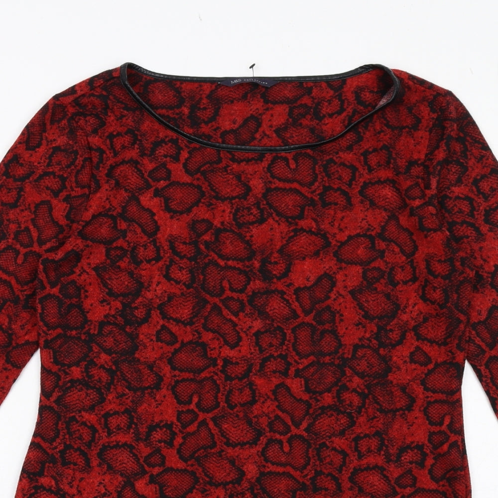 Marks and Spencer Womens Red Animal Print Polyester A-Line Size 12 Round Neck Pullover - Snakeskin Pattern