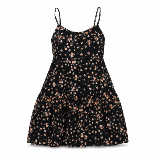 New Look Womens Black Floral Viscose Tank Dress Size 6 Round Neck Pullover