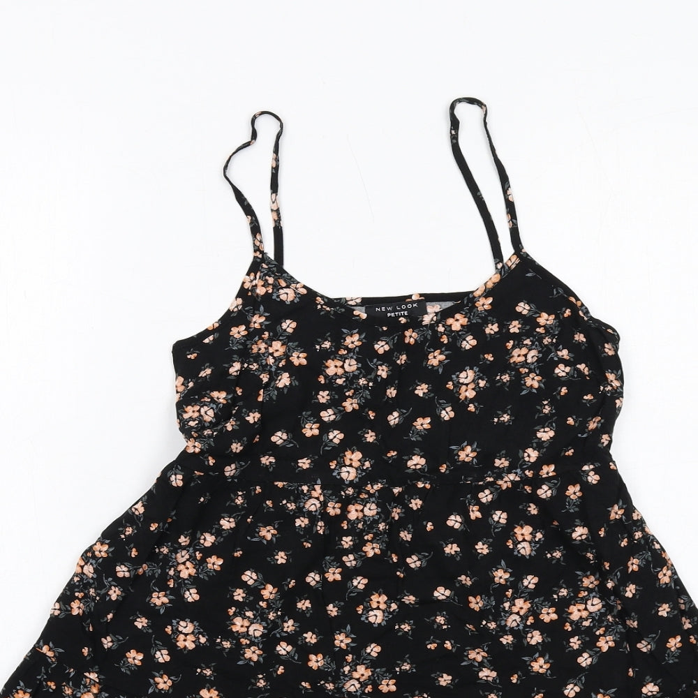 New Look Womens Black Floral Viscose Tank Dress Size 6 Round Neck Pullover