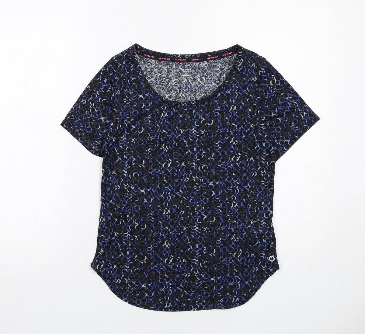 Marks & Spencer Womens Blue Geometric Polyester Basic T-Shirt Size 6 Round Neck Pullover