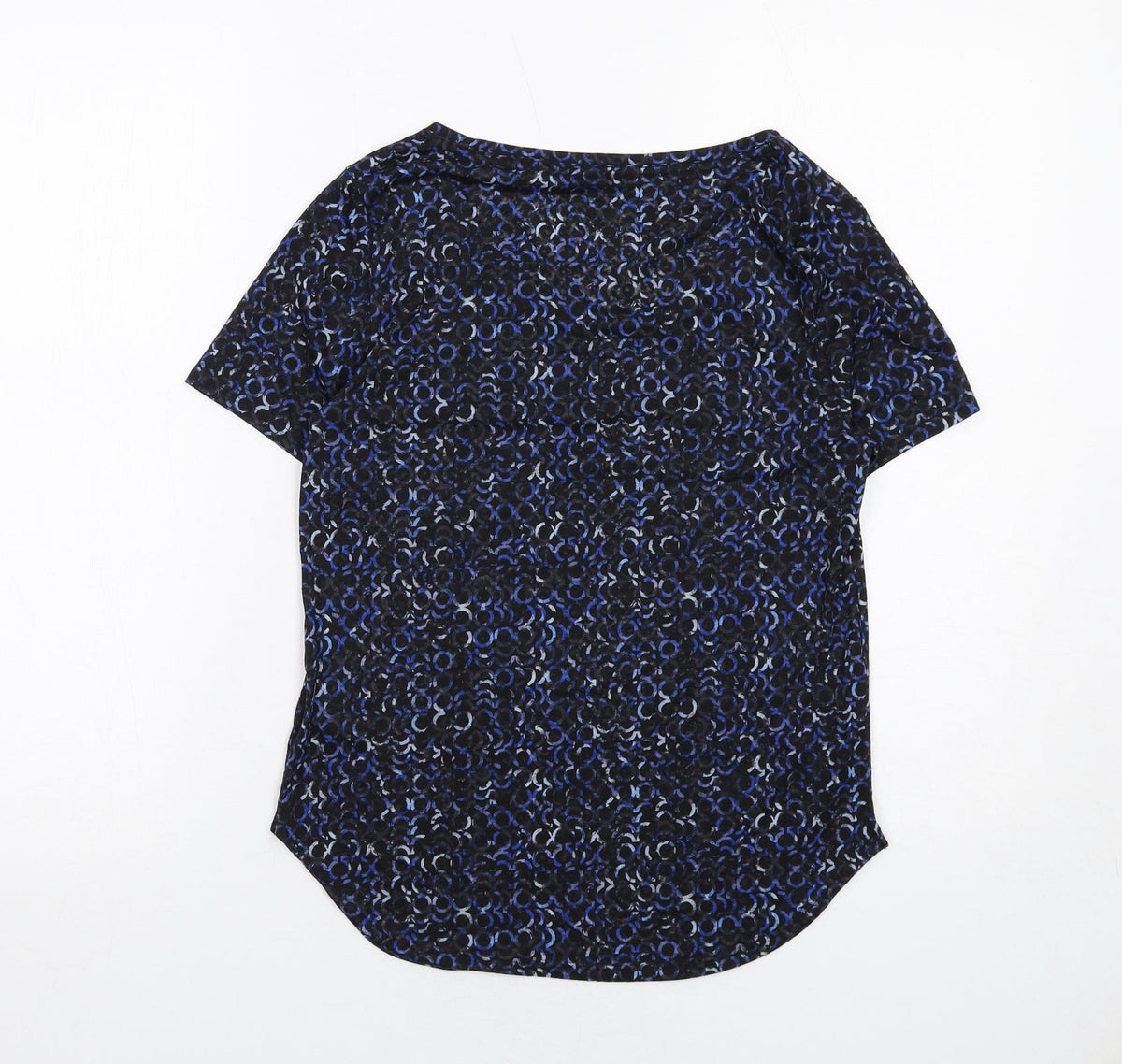 Marks & Spencer Womens Blue Geometric Polyester Basic T-Shirt Size 6 Round Neck Pullover