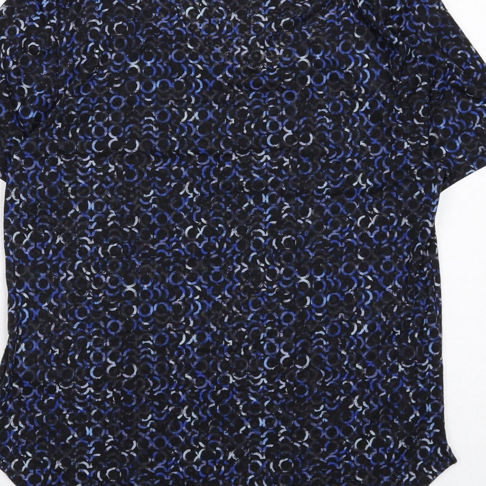 Marks & Spencer Womens Blue Geometric Polyester Basic T-Shirt Size 6 Round Neck Pullover