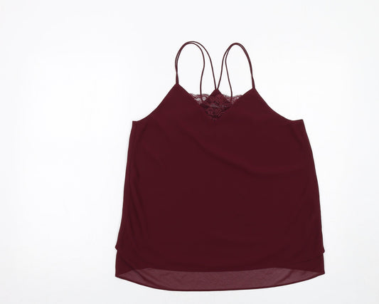 New Look Womens Red Polyester Camisole Tank Size 10 V-Neck - Lace Detail