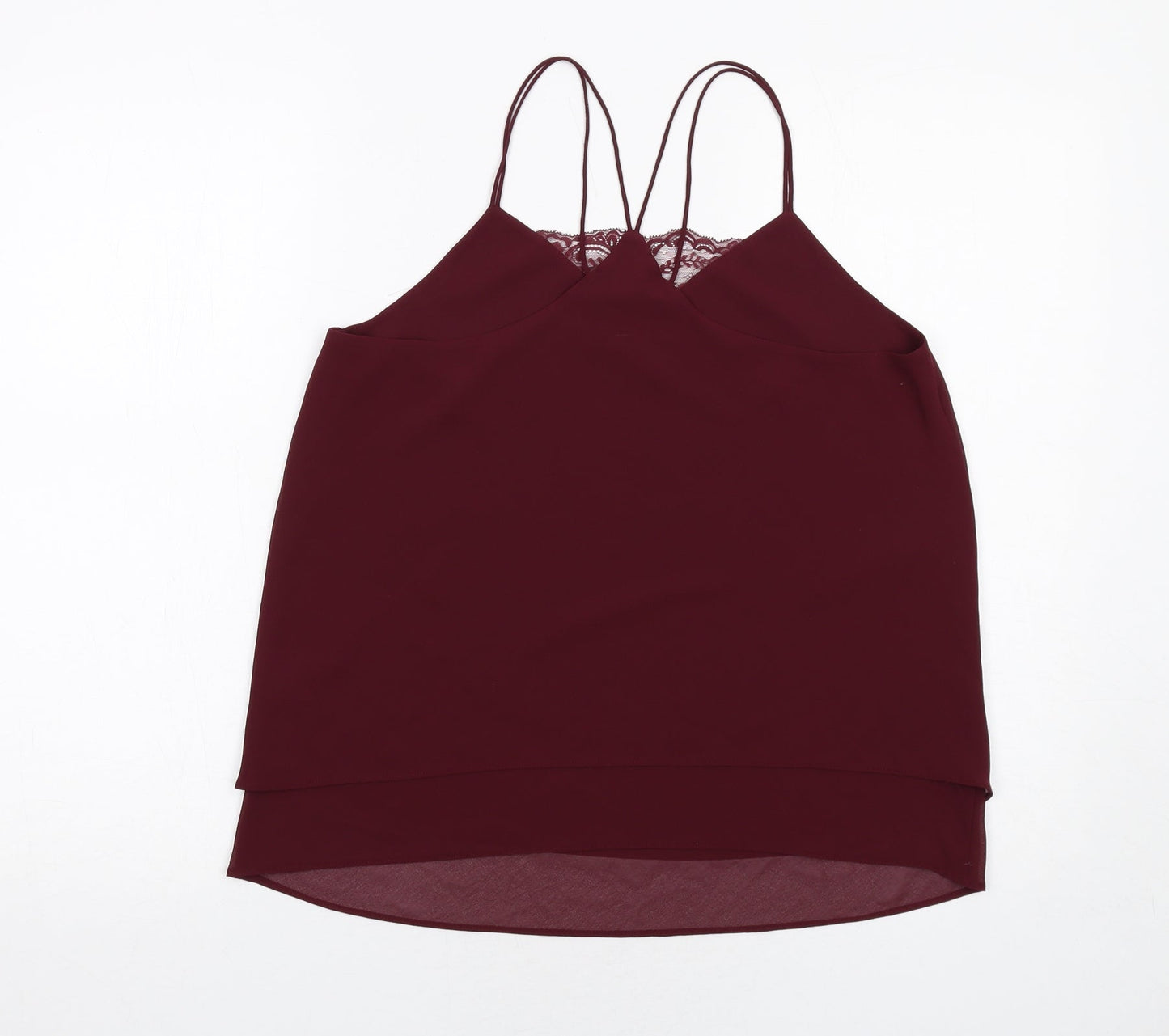 New Look Womens Red Polyester Camisole Tank Size 10 V-Neck - Lace Detail