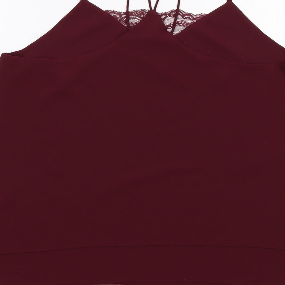New Look Womens Red Polyester Camisole Tank Size 10 V-Neck - Lace Detail