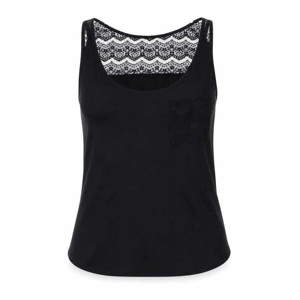 Ann Taylor Womens Black Polyester Basic Tank Size XS Scoop Neck - Lace Detail