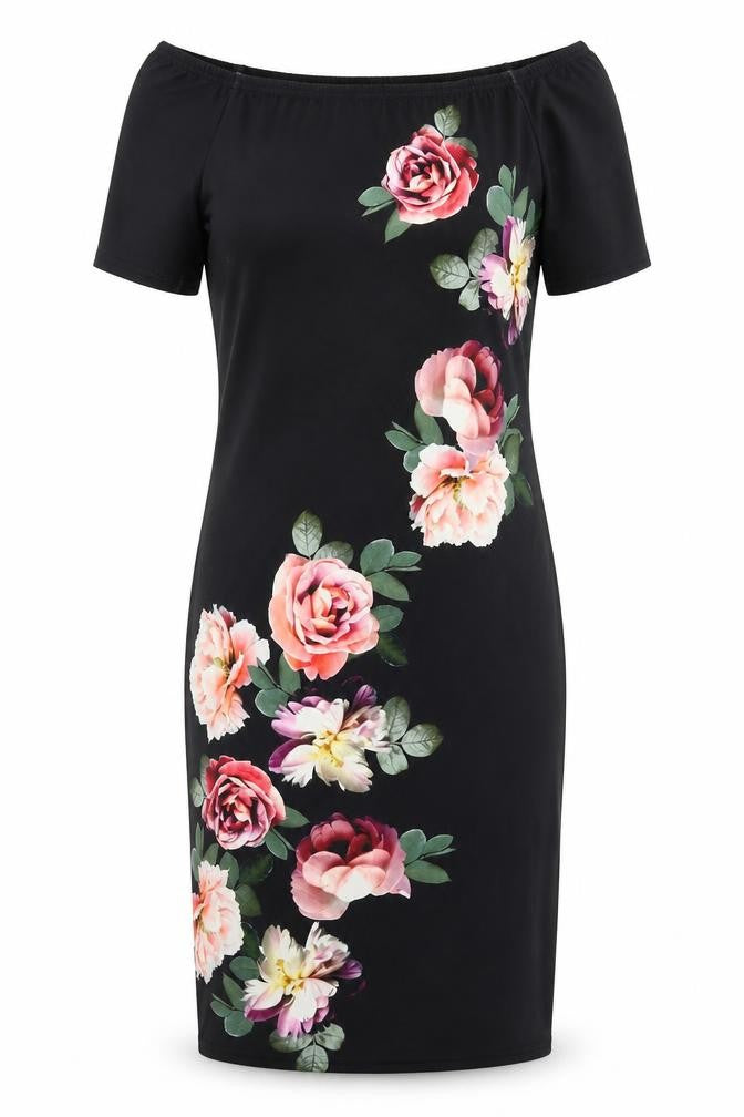 New Look Womens Black Floral Polyester A-Line Size 10 Boat Neck Pullover