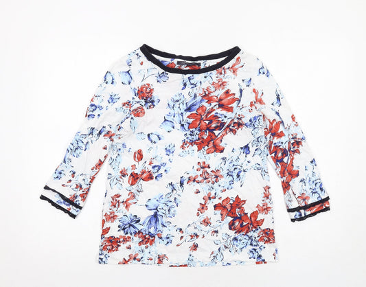 Marks and Spencer Womens White Floral Cotton Basic Blouse Size 8 Boat Neck