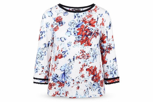 Marks and Spencer Womens White Floral Cotton Basic Blouse Size 8 Boat Neck