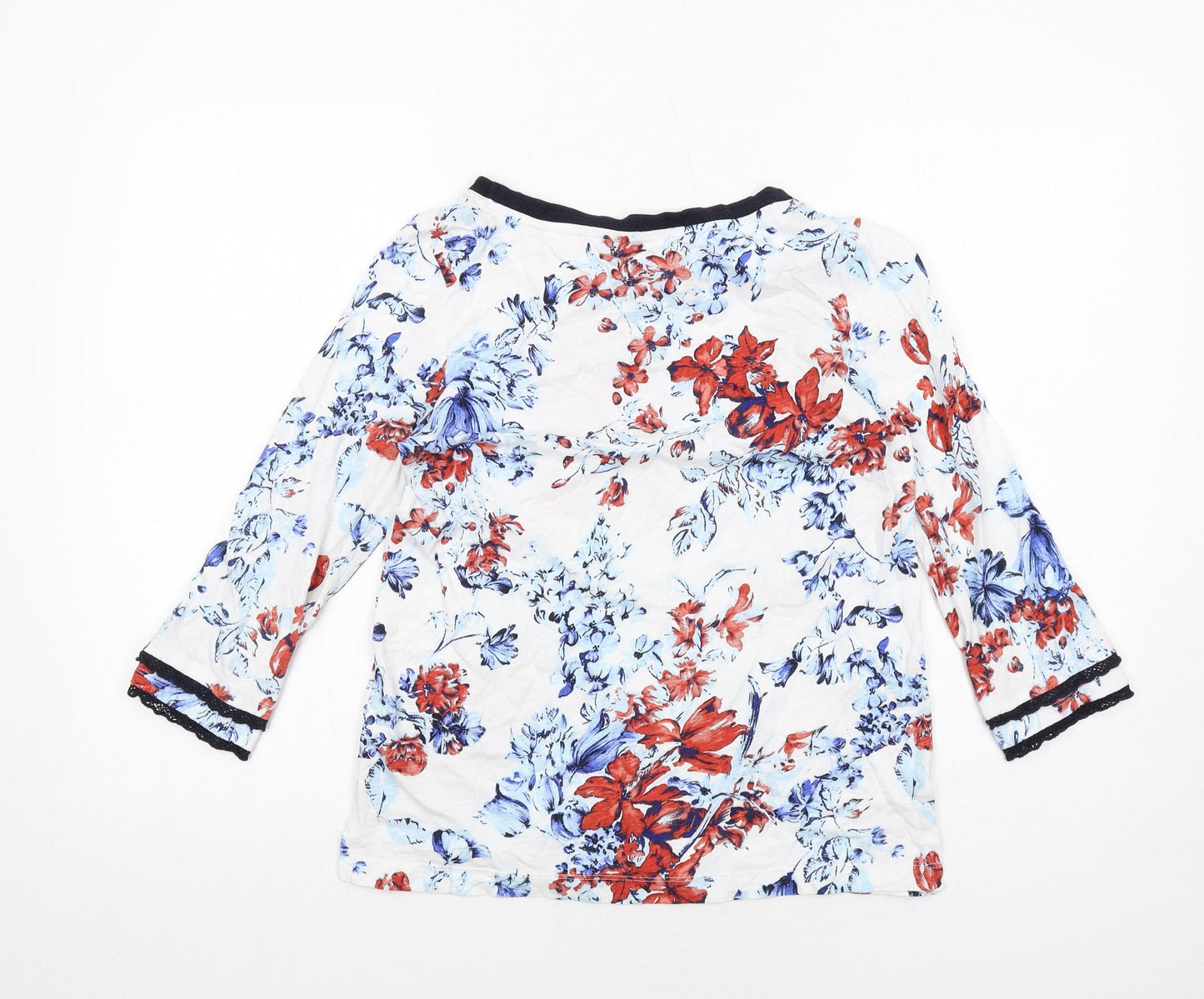 Marks and Spencer Womens White Floral Cotton Basic Blouse Size 8 Boat Neck