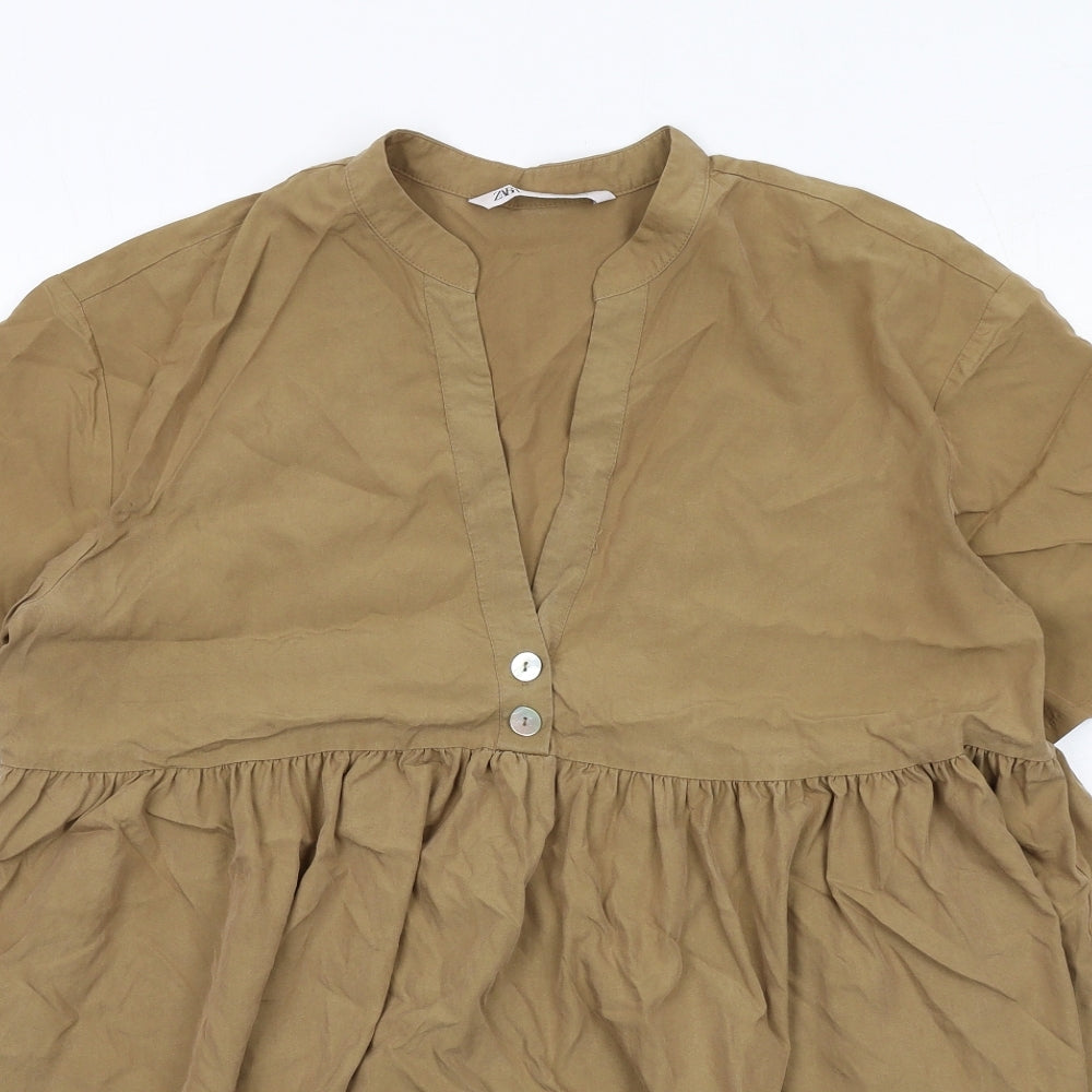 Zara Womens Brown Polyester A-Line Size S V-Neck Pullover