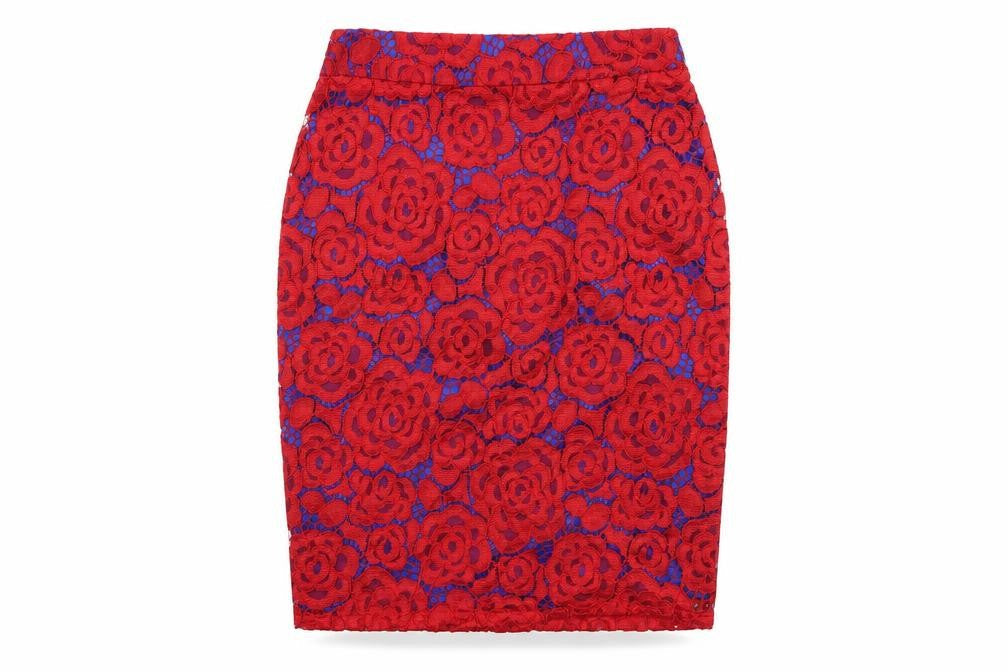 Marks & Spencer Womens Red Floral Polyamide A-Line Skirt Size 8 Zip