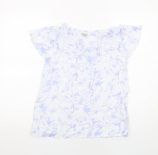 Cerulean Womens Blue Floral Viscose Basic Blouse Size XS Round Neck