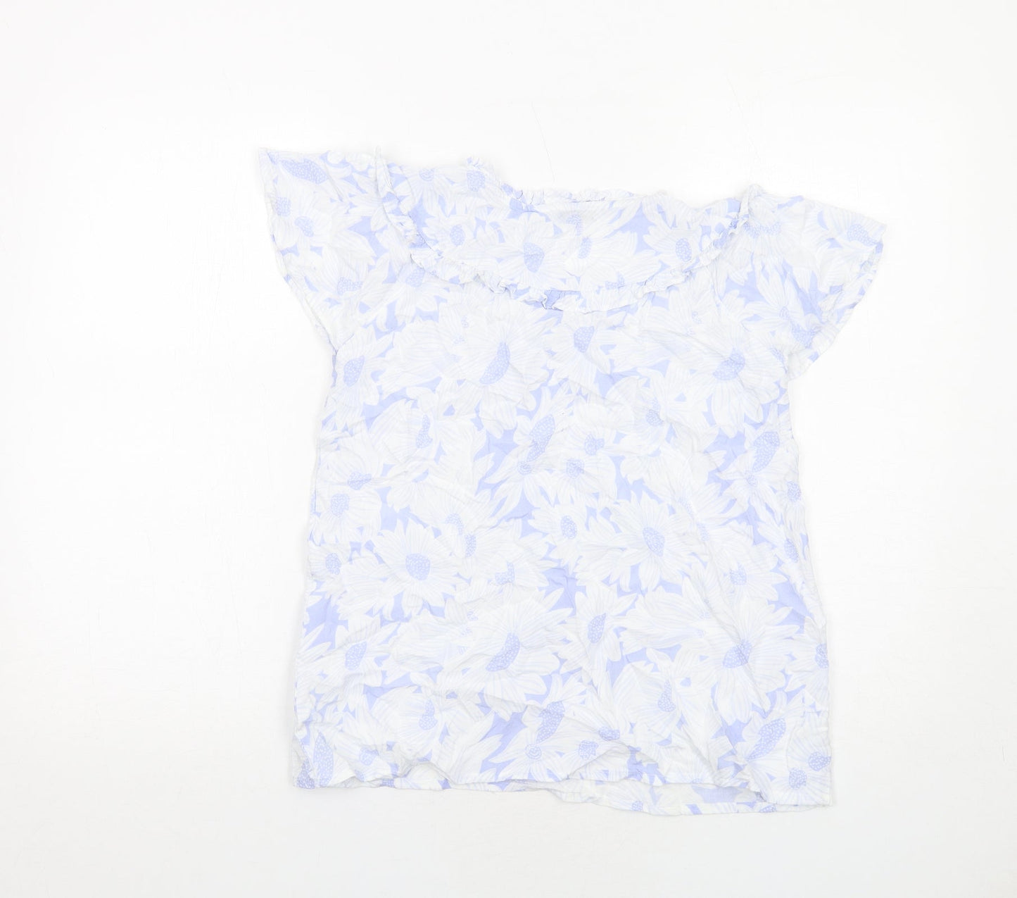 Cerulean Womens Blue Floral Viscose Basic Blouse Size XS Round Neck