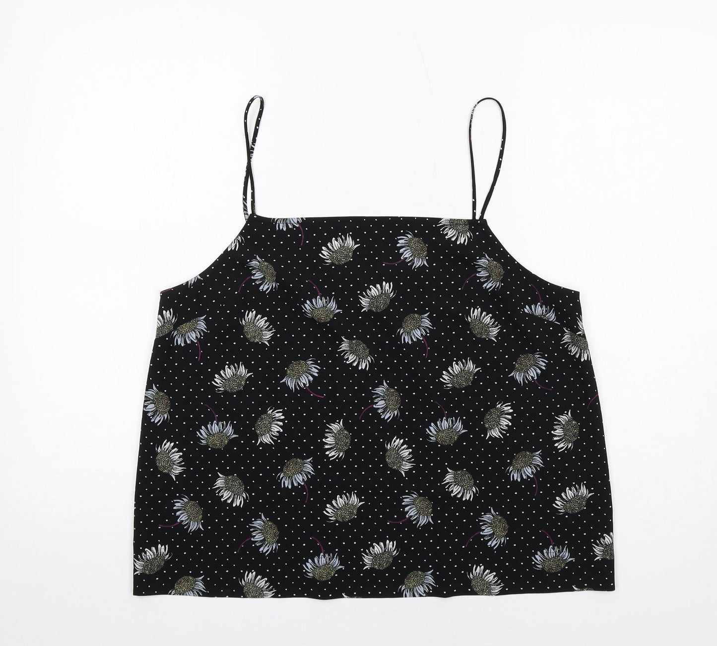 Topshop Womens Black Polka Dot Polyester Camisole Tank Size 14 Square Neck - Floral