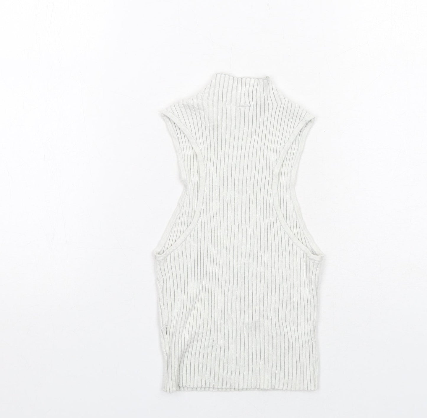 H&M Womens White Viscose Basic Blouse Size S Mock Neck - Ribbed