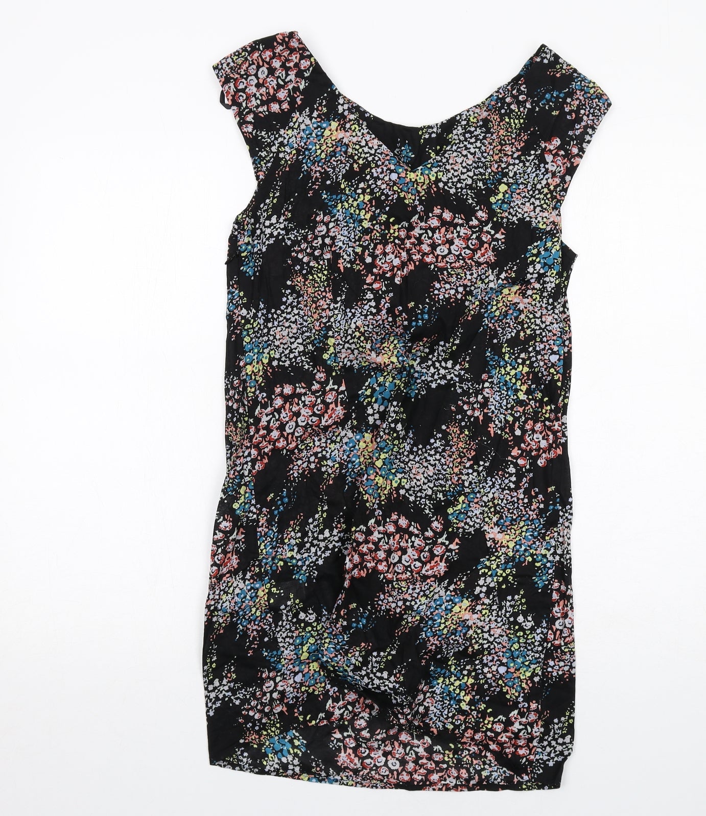 Warehouse Womens Black Floral Cotton A-Line Size 12 Round Neck Zip