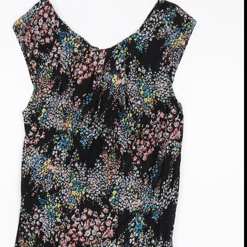 Warehouse Womens Black Floral Cotton A-Line Size 12 Round Neck Zip