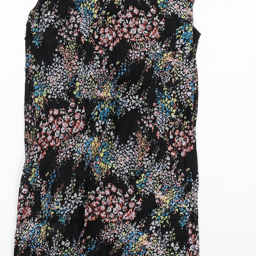 Warehouse Womens Black Floral Cotton A-Line Size 12 Round Neck Zip
