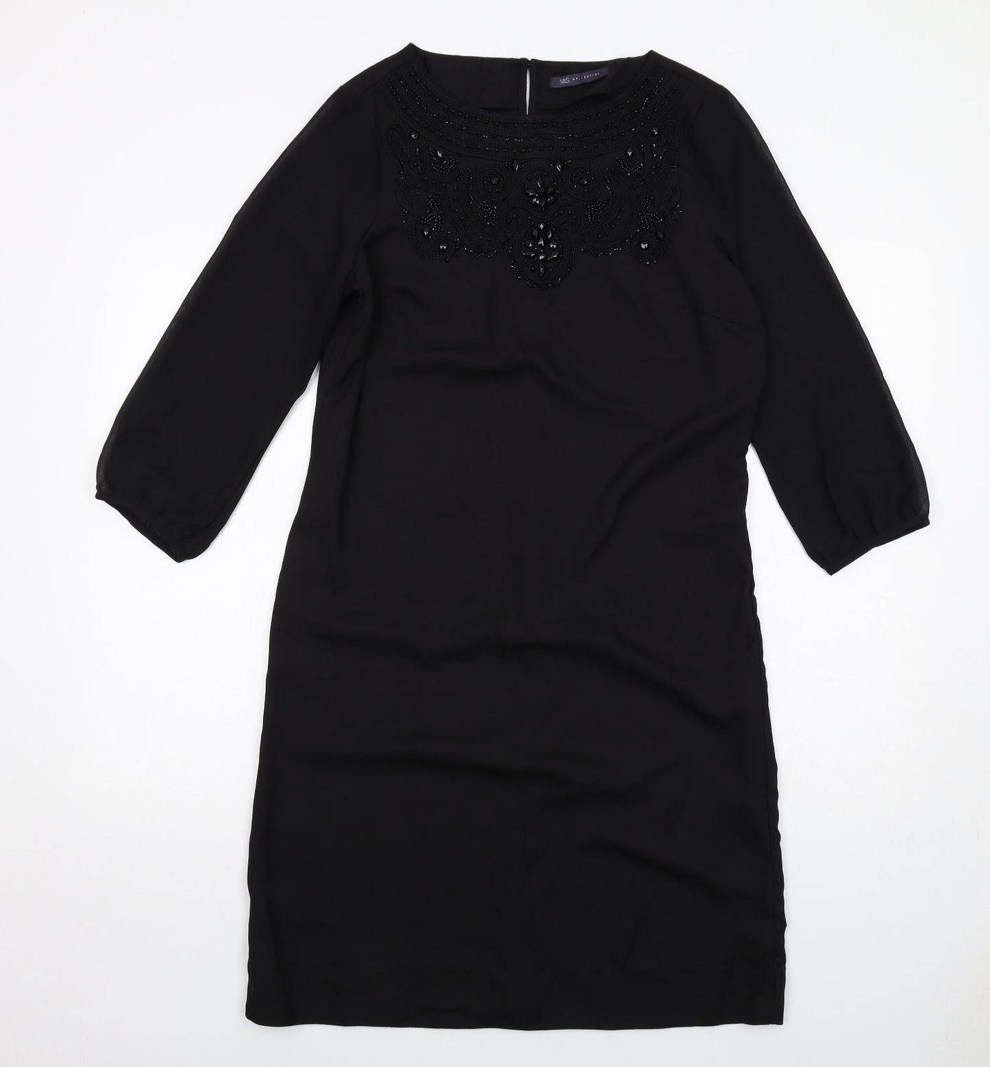 Marks and Spencer Womens Black Polyester A-Line Size 10 Round Neck Zip
