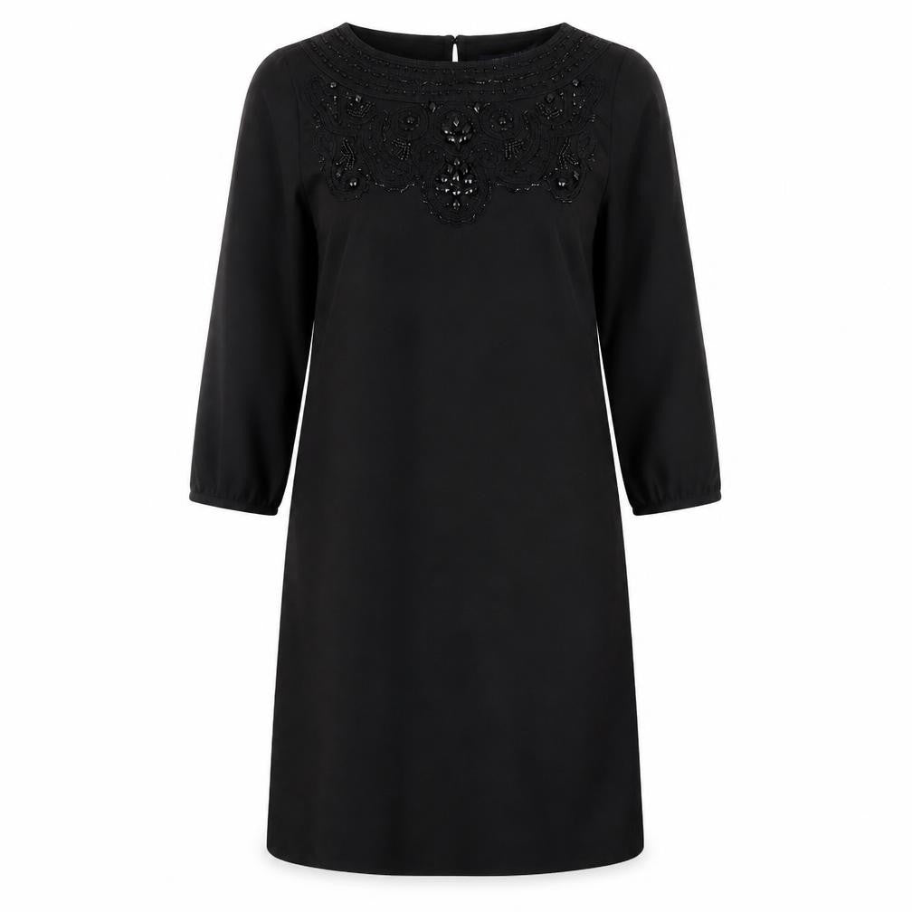 Marks & Spencer Womens Black Polyester A-Line Size 10 Round Neck Zip