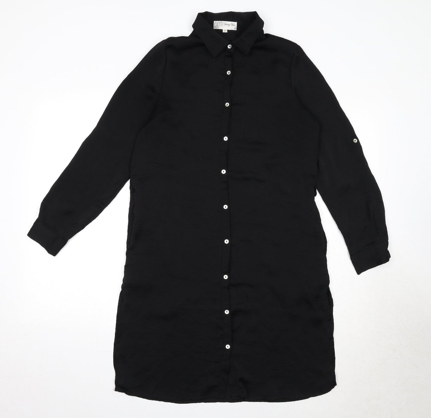 Voulez-Vous Womens Black Polyester Shirt Dress Size 8 Collared Button - Back Detail