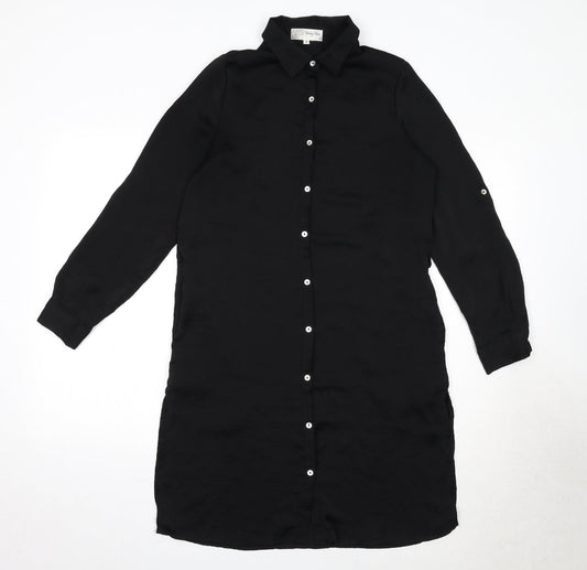 Voulez-Vous Womens Black Polyester Shirt Dress Size 8 Collared Button - Back Detail