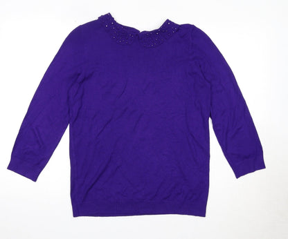 Debenhams Womens Purple Collared Viscose Pullover Jumper Size 12