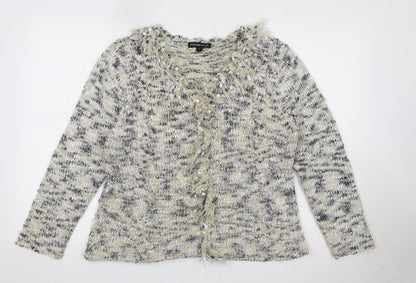 Additional front view of Frank Saul Blue V-Neck Polyester Cardigan Jumper, size M