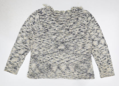 Back view of Frank Saul Blue V-Neck Polyester Cardigan Jumper, size M